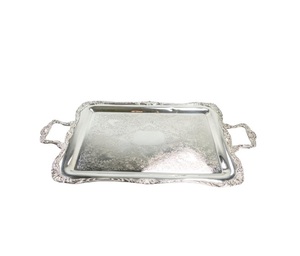 Plateau de service alimentaire en laiton de forme rectangulaire de conception gaufrée argentée de qualité exclusive Plateau en aluminium fait à la main - Product Image 6