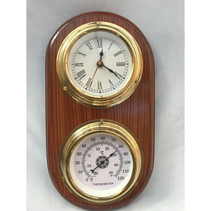 2025 Hot Selling Quartz Nautical Wooden Brass Clock <b>Thermometer</b> Weather Station Indian Exporters' Wall Decor for Sale - Product Image 1