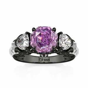 Jeulia Vintage 18K Gold Plated Three Stone Purple Rose <b>Ring</b> <b>Adjustable</b> Open Inlay - Product Image 2