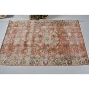 Tapis Turc Vintage 3.4 X 5.4ft Orange Beige Patchwork Design Classique Grande Surface Laine Rectangle Couloir Tapis pour Chambres Latex - Product Image 3