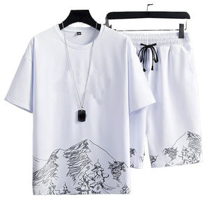 Conjunto Deportivo de Verano para Hombre al por Mayor, 2 Piezas, Camiseta y Pantalones Cortos, Ligero y Transpirable, Poliéster/Algodón, Logotipo Personalizado - Product Image 1