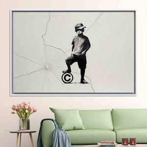 Impresión en Lienzo de Banksy Boy: Arte Mural Moderno con Diseño Impreso, Lienzo con Marco Blanco - Product Image 1