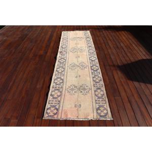 Alfombra Turca Vintage, Alfombra de Pasillo de 2.6x9.2 pies, Alfombra con Borde Azul - Product Image 1