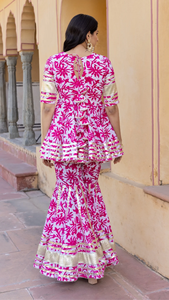 Ensemble Sharara en coton blanc Lilly avec dupatta en filet doux, robes décontractées à manches courtes, coupe évasée, ajouré, ensemble Sharara pour femmes - Product Image 5