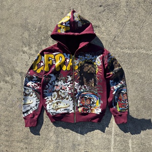 Nouveau sweat-shirt à capuche personnalisé avec fermeture éclair, style streetwear oversize, imprimé sur toute la surface (avant et arrière), manches classiques - Product Image 1