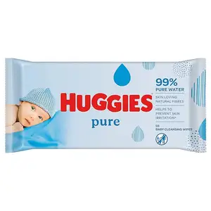 Huggies Pure Babydoekjes, 56 Doekjes-Natuurlijke Natte Doekjes Voor De Gevoelige Huid-99 Procent Puur Water-Geurvrij Om Schoon Te Maken En