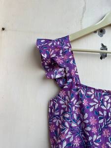 Violet main bloc imprimé mancherons robe en coton imprimé fleuri vêtements d'été femmes sans manches coton robe d'été - Product Image 5