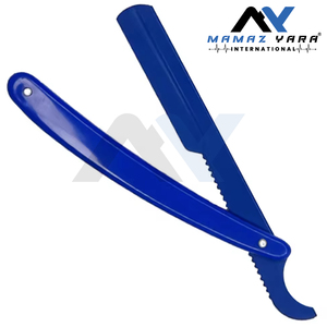 Mango de plástico de acero inoxidable, hoja de Color azul turco, soporte para maquinilla de afeitar de peluquero, cuchillo plegable de peluquero de borde recto, uso Unisex - Product Image 4