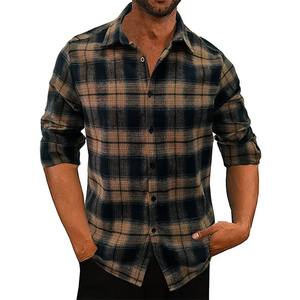 Camisa clásica a cuadros de franela para hombre, camisas informales de manga larga con botones, bolsillos en el pecho, puños ajustables - Product Image 3