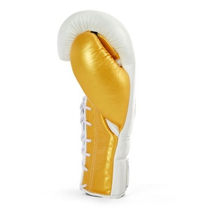 Nouveau modèle de gants de boxe de compétition brodés blancs dorés, OEM, vente chaude, gants de kickboxing, Muay Thai, gants de MMA robustes - Product Image 2