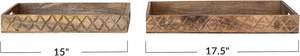 Bandejas decorativas de madera de mango tallado con asas y patrón de diamantes Juego natural de 2 bandejas ligeras para bocadillos de carne - Product Image 5