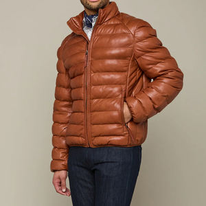 High Street Luxury Leather Puffer Jacket <b>Stand</b> Collar Waterproof Outdoor Warm Clothing Long Length Thin Wholesale Winter - Product Image 2