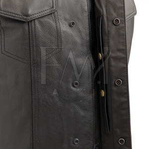 Wholesale Men's Motorcycle Club Leather <b>Vest</b> Solid <b>Black</b> For Custom Patches Design Your Own Men Leather <b>Vest</b> - Product Image 3