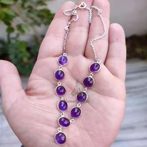 Collier élégant en argent sterling 925 avec pierre précieuse améthyste ovale violette naturelle, fait main, pierre de naissance de février, bijoux en cristal - Product Image 5