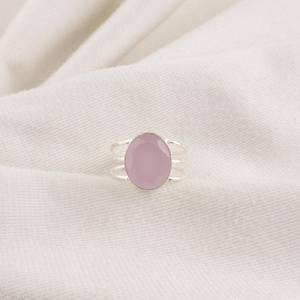 Bague en argent sterling 925 avec chalcédoine rose taille ovale, certifiée IGI, spirale faite à la main, pierre précieuse de 1,40 carat, cadeau pour femme - Product Image 1