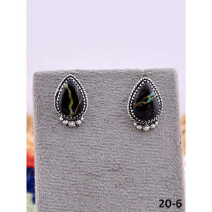 Southwest-Style Black Jack Turquoise & <b>Sterling</b> <b>Silver</b> <b>Stud</b> Earrings Water Drop Shape with Bezel Setting - Product Image 6
