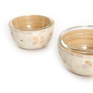Wooden And <b>Glass</b> <b>Serving</b> <b>Bowl</b> With Mop Work Set Of Two Different Sizes Decorative <b>Bowl</b> In Black Color - Product Image 5