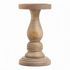 Porte-bougie en bois rond court avec base sculptée lisse et texture naturelle rustique Unique - Product Image 4