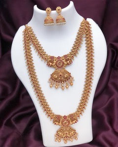 Juego de Joyería Nupcial Tradicional Antigua, Chapado en Oro con Moissanita, Collar y Aretes Clásicos para Mujer - Product Image 2