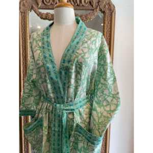 Bata de Baño Kimono con Estampado Floral Celadon, Tejido Suave, Talla Única para Primavera, con Botones y Cordón Ajustable, Transpirable, Ideal para Novias o Uso Casual - Product Image 1