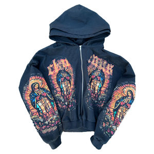 Invierno peso pesado francés Terry 100% algodón sudadera con cremallera de gran tamaño con estampado DTG lavado ácido doble capucha Boxy Fit para hombres - Product Image 1