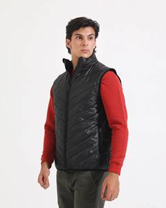 Veste matelassée légère à capuche noire pour homme, sans manches, fermeture éclair sur le devant, chaude, pour l'extérieur, en hiver, superposition décontractée - Product Image 2