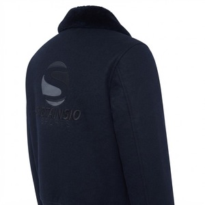 Chaqueta Bomber de Lana Azul Marino con Cuello de Piel Sintética, Logotipo Deportivo Bordado, Chaqueta Varsity con Cierre, Chaqueta Letterman Vintage Personalizada OEM - Product Image 5
