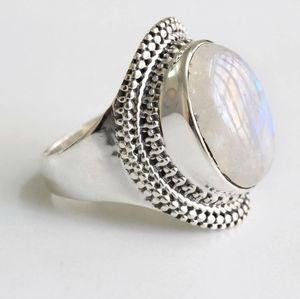 Anillo de Plata de Ley 925 con Piedra Lunar de Corte Oval Clásico, para Boda, Compromiso, Aniversario, Fiesta, Joyería Fina Geométrica con Baño de Rodio - Product Image 2