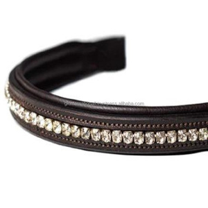 Banda de cejas de caballo de cuero Avana, banda de cejas de caballo de cuero acolchada de canal vacío con incrustaciones de cristal transparente de 1 Fila de todos los tamaños - Product Image 2