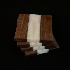 Lot de 4 sous-verres en bois de résine avec support en bois Design mignon et couleurs personnalisées uniques Échantillon de tasses à thé Tapis et tampons en gros - Product Image 6
