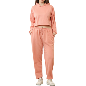 Ensemble 2 pièces décontracté et élégant pour femme, hiver, crop top, sweat à capuche et jogging, tendance, longueur courte, 100% coton, 2026 - Product Image 1