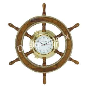 Respectueux de l'environnement en bois bateau roue laiton horloge décorative décoration murale nautique pays Style horloge murale intérieur décor à la maison - Product Image 6