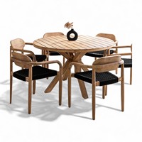 Ensemble de table et chaises en teck de qualité supérieure, finition rustique blanchie, pour restaurant moderne, café, terrasse extérieure, centre commercial, école