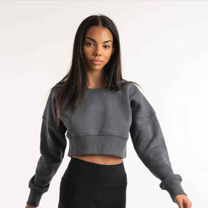 Sudaderas de gran tamaño de lana Vintage de peso pesado para mujer, Top corto de manga larga, Top corto transpirable, sudadera para mujer - Product Image 6