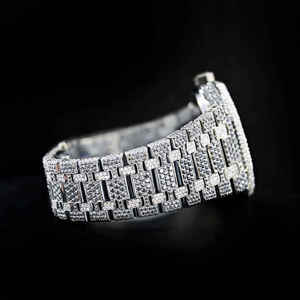 Montre de luxe pour homme, mécanique, affichage analogique carré, bracelet en acier inoxydable, personnalisable, entièrement blanche, moissanite VVS, haut de gamme - Product Image 2