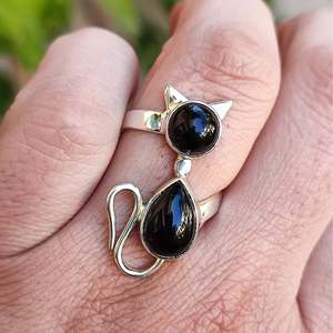 Handmade 925 Sterling Silver Black Onyx <b>Cat</b> <b>Ring</b> July Birthstone Promise <b>Ring</b> Natural Black Onyx Gemstone Jewelry Fashionable - Product Image 1