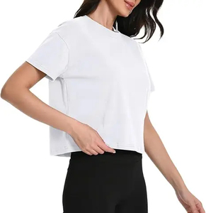 Camiseta Corta para Mujer, Cuello Redondo, Transpirable, Manga Corta, Corte Holgado, Color Sólido, Fabricante Líder - Product Image 3