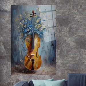 Elegante Impresión Floral Amarilla y Azul sobre Lienzo para Decoración Vintage, ARTE EN VIDRIO TEMPLADO - Product Image 1