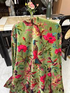 Handmade Olive Bird <b>Print</b> Cotton Velvet Curtains Luxury Custom Drape Cotton Velvet Vintage Style Cotton Luxury - Product Image 1