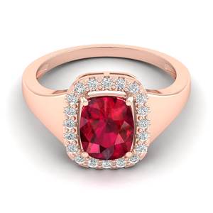 Bague de fiançailles halo en or massif 14 carats personnalisée REYES avec moissanite certifiée GRA pour femmes, élégante pierre précieuse rubis, bijoux fins - Product Image 5
