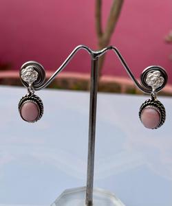 Boucle d'oreille opale rose en argent sterling 925, belle boucle d'oreille pour femme, belle boucle d'oreille en pierre rose. - Product Image 2