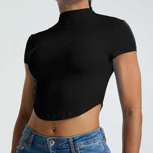 Mujer Fitness Top cuello alto secado rápido Yoga correr deportes manga corta Camiseta gimnasio entrenamiento - Product Image 4