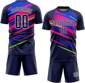 Ensemble d'uniformes de football respirants de haute qualité personnalisé bleu rose jaune vert couleur kits de vêtements de football d'équipe pour hommes - Product Image 6