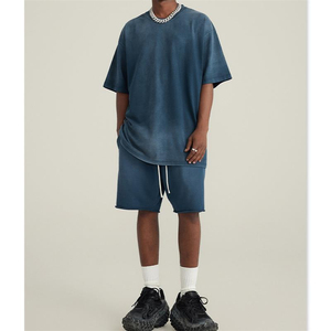 Hot Fashion <b>Acid</b> Wash Short Selves <b>Drop</b> Shoulder Casual Wear Sets for Men 2025 hoodie short Sun faded Tracksuits for men's - Product Image 2