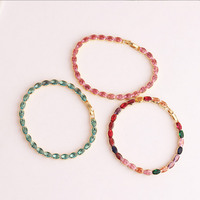 Bracelet chaîne tennis en zircon cubique coloré classique plaqué rhodium, vente en gros, MOQ faible (10 pièces), cadeau