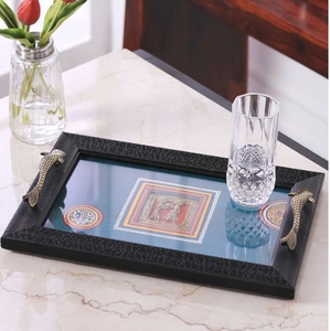 HandPainted Acrylic framed Blue Tray with Dhokra Brass Work Decorative Serving Platter for Breakfast table Decorative Kitchen - Product Image 2