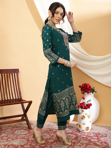 Traditional Indian Designer Rayon Fabric Embroidered Rama Kurtis Women's Latest <b>Three</b> Piece Ethnic Wear A-Line <b>Three</b> Quarter - Product Image 4