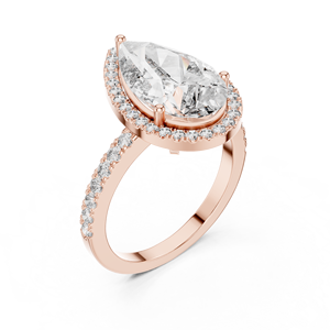 Bague de luxe pour femme en or rose 18 carats plaqué rhodium, sertie de diamants de laboratoire taille poire 4 carats, avec halo et pavé, certifiée IGI, pour usage quotidien ou soirée - Product Image 1