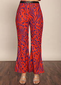 Pantalón relajado naranja y negro con 2 bolsillos y pantalones con cinturón elástico completo para mujer, camiseta de trabajo de cintura alta, pantalones de vestir - Product Image 2