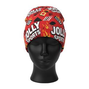 Bonnet femme en tissu polyester et élasthanne respirant, style graphique multicolore, impression par sublimation avec logo personnalisé, bonnet jacquard. - Product Image 1